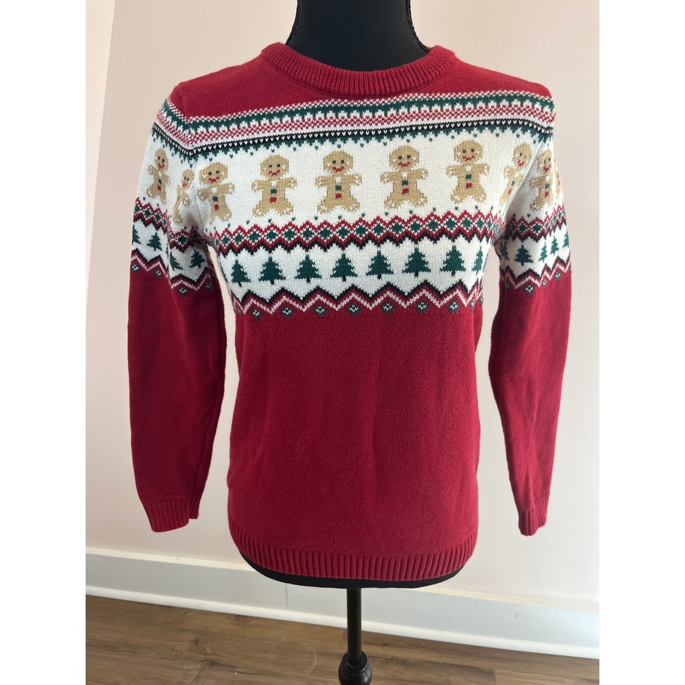 Gymboree Red Gingerbread Fair Isle Christmas Sweater Adult XS 100% Cotton